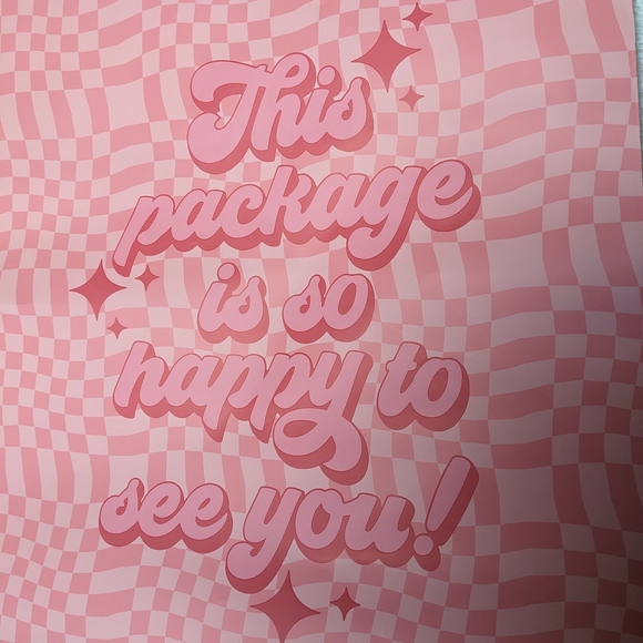 10 Pk 14" X 19" Thick Polymailers Pink Wavy This Package Is Happy To See You - Picture 5 of 5